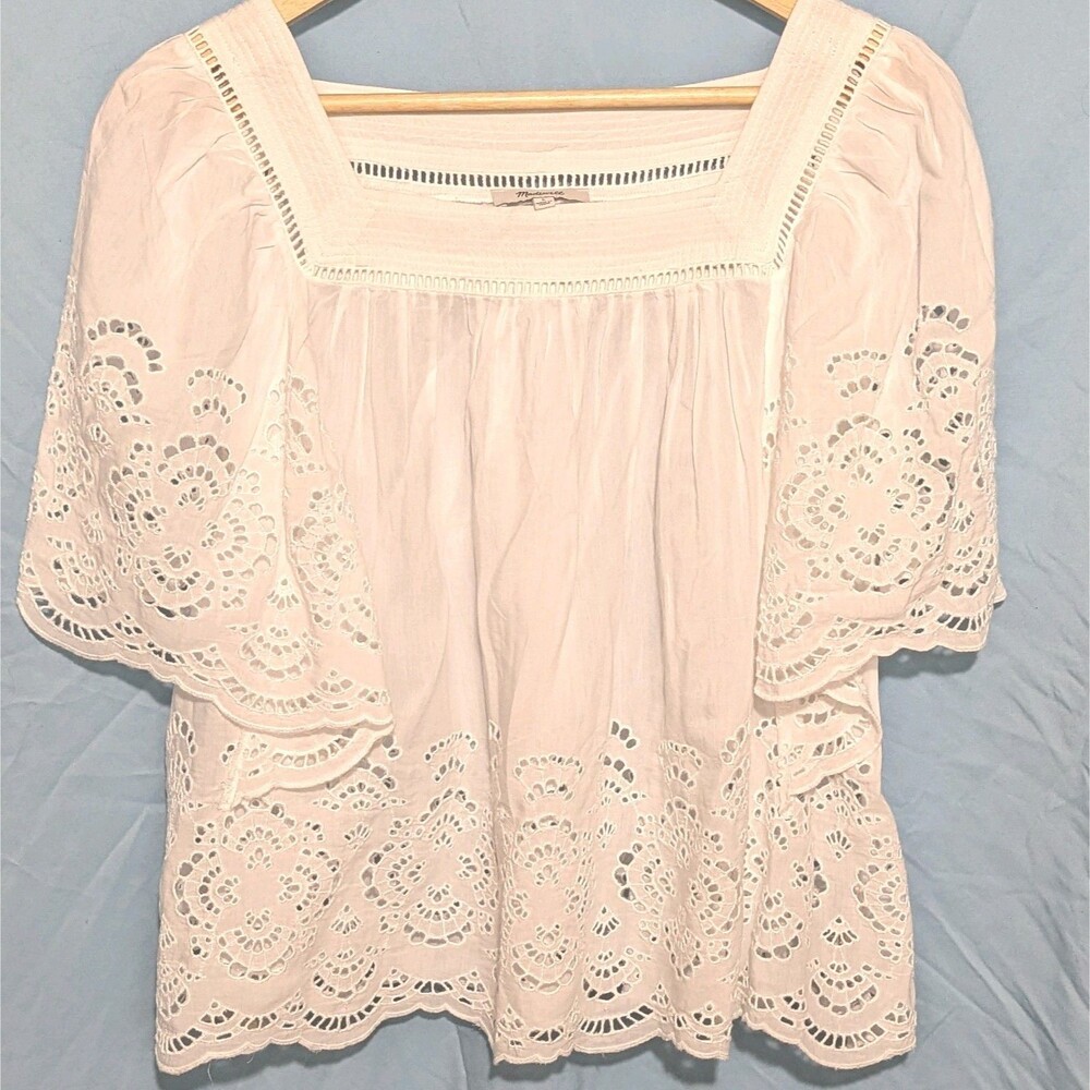 Madewell Flutter-Sleeve Eyelet Top – White – Women's Size Large Fairycore Boho
